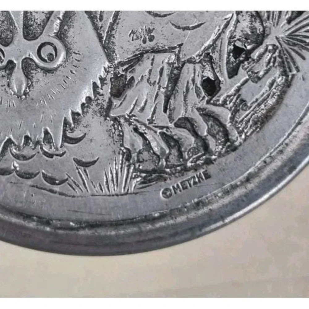 Vintage Pewter Owls Round Trinket Box Designs By Metzke Pewter 1970